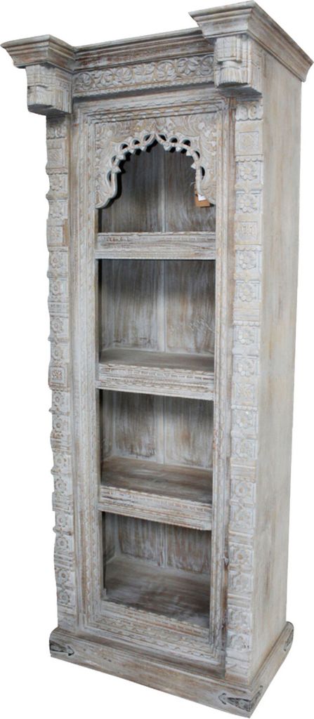 Regal aus Mango Massiv Holz Muster 007 Vintage Grau 195cm hoch für Diele oder Schlafzimmer | Graues Standregal ohne bohren für Badezimmer | breit...