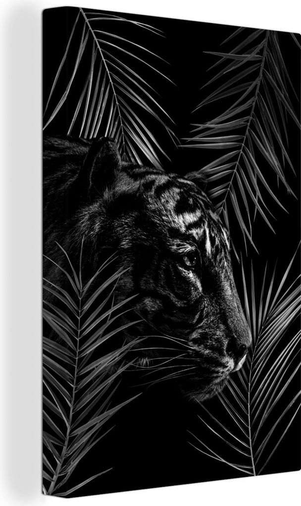 OneMillionCanvasses - Leinwandbilder - 90x140 cm, Tiger zwischen den Ästen - schwarz und weiß, Wandbilder Kunstdruck Wanddekoration - Wandschmu...