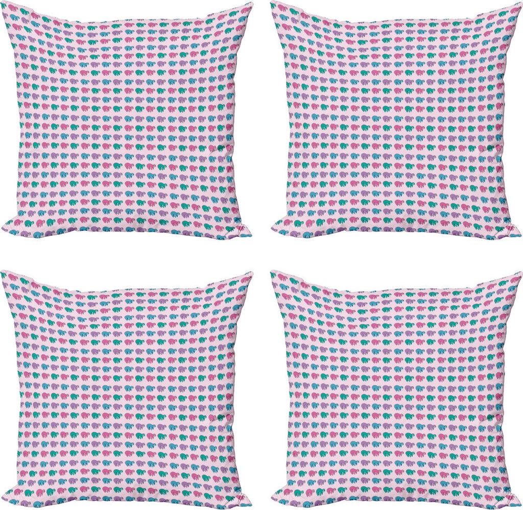 ABAKUHAUS Jungle Nursery Kissenbezug Set (4 Stück), Lustige Exotic Sloth, Moderner Doppelseitiger Digitaldruck, 45 cm x 45 cm, Baby-Rosa und Multi...