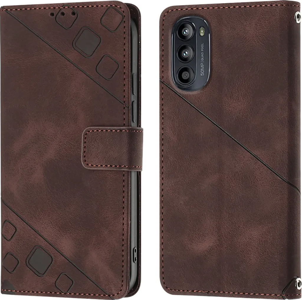 Custodia Motorola Moto G52 Flip Brown - Portafoglio e Stand Pelle