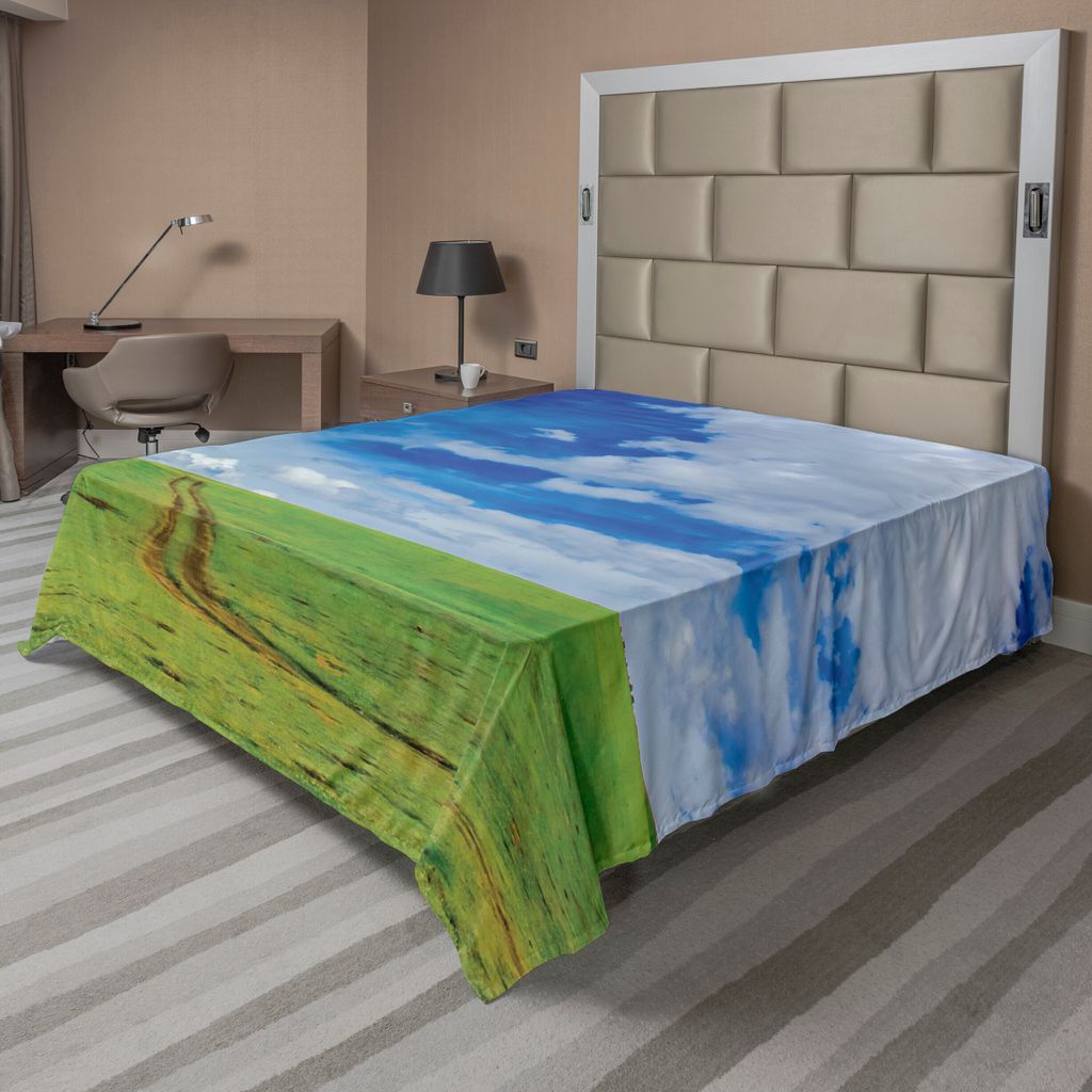 ABAKUHAUS Land Bettlaken, Fantasie Ländlicher Feld Grass Landschafts Ansicht Wolken, weiches bequemes oberes Bettlaken für ein dekoratives Bett ...