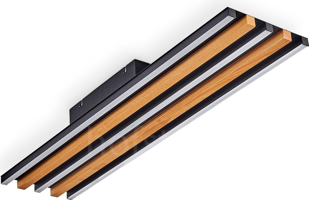 Spirago dimmbare Deckenlampe aus Metall/Holz/Kunststoff in Schwarz/Natur/Weiß