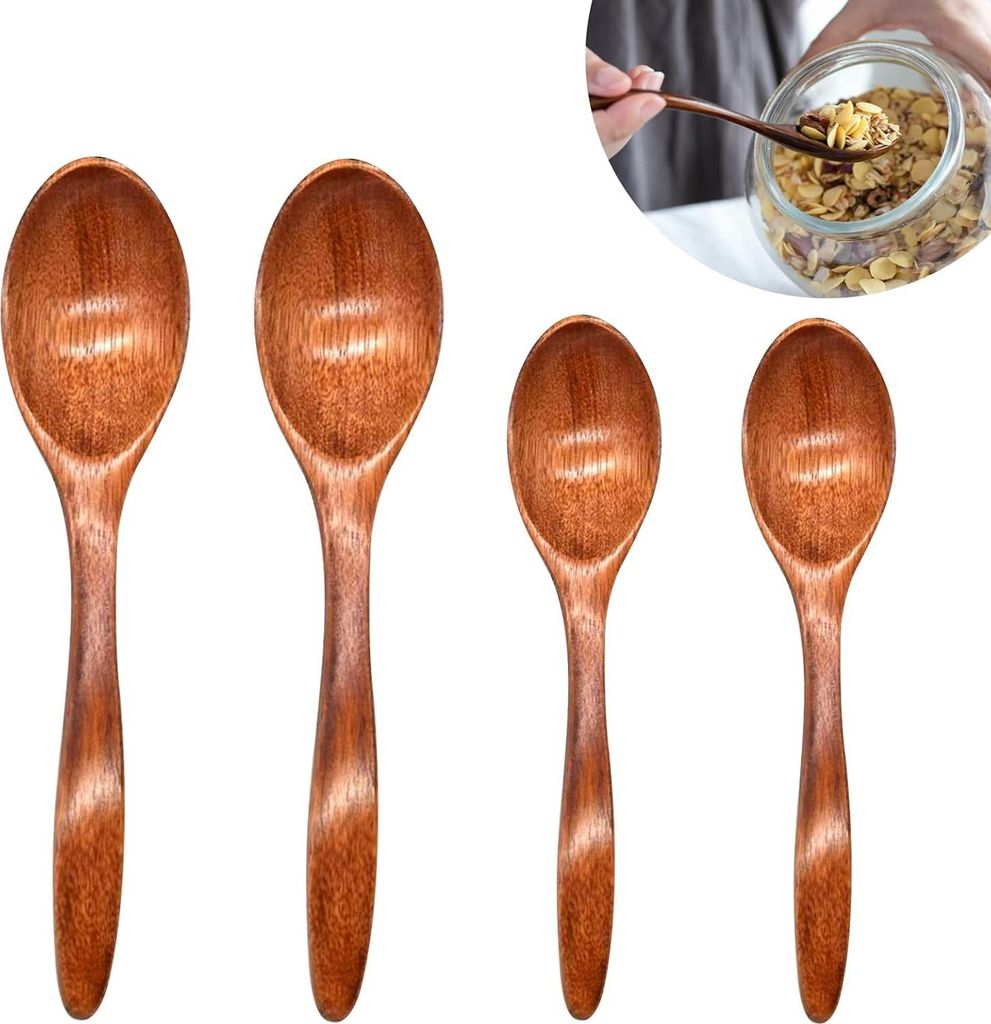 Natürliche Holzlöffel-Set - Set mit 4 kleinen Löffeln für Gewürze und Honig