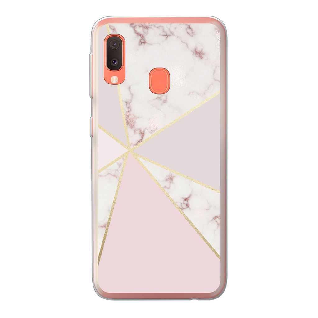 MuchoWow Handyhülle Schutzhülle Hülle für Samsung Galaxy A20e Marmor - Gold - Rosa Silikon Softcase Handy Hülle - Abdeckung