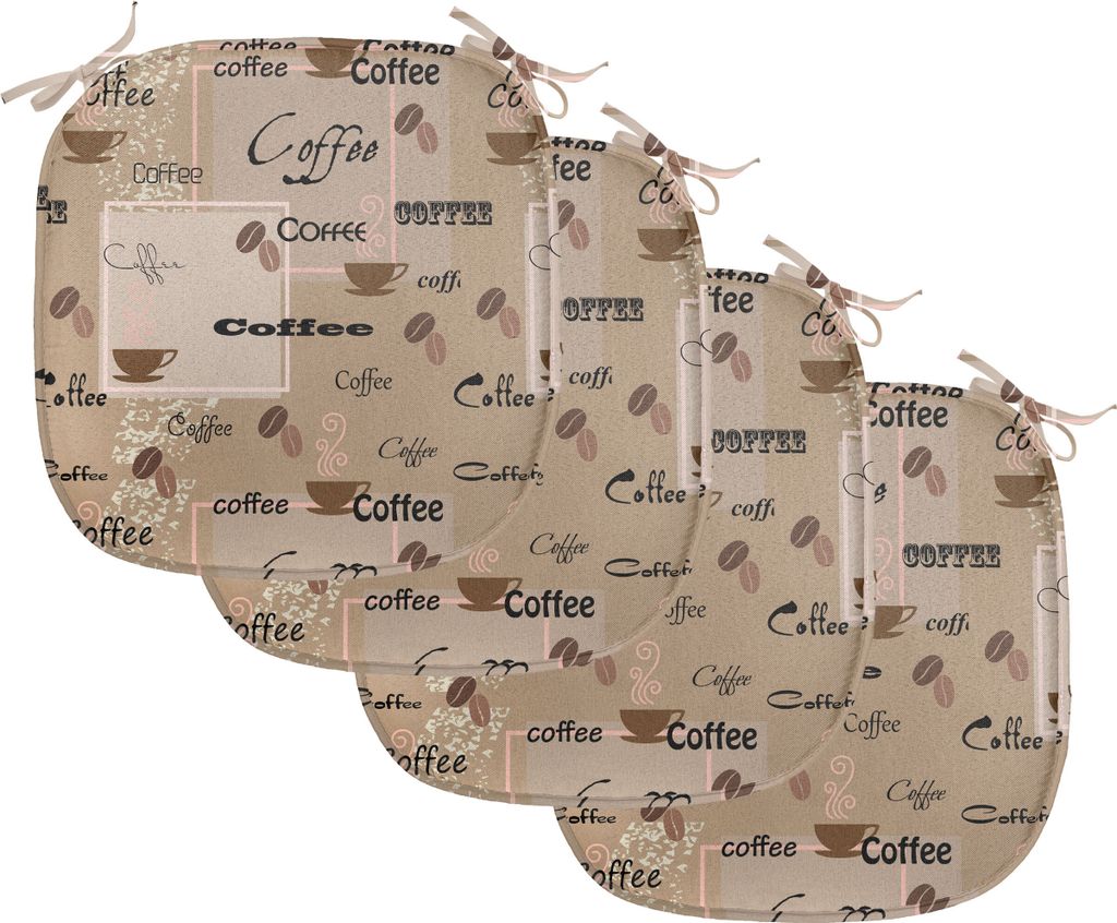 ABAKUHAUS Kaffee Polster für Esszimmerstühle, Coffee Beans Typography, Dekoratives wasserfestes Kissen mit Riemen für Küchensitze, 40 cm x 40 c...
