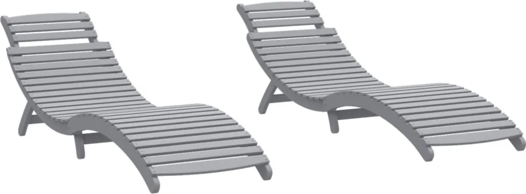 Transat de Jardin en Bois d'Acacia Gris 184x55x64 cm - Lot de 2 pcs
