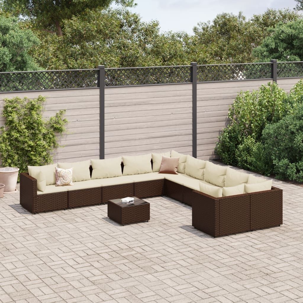Design 11-tlg. Garten-Sofagarnitur mit Kissen Braun Poly Produktbild 