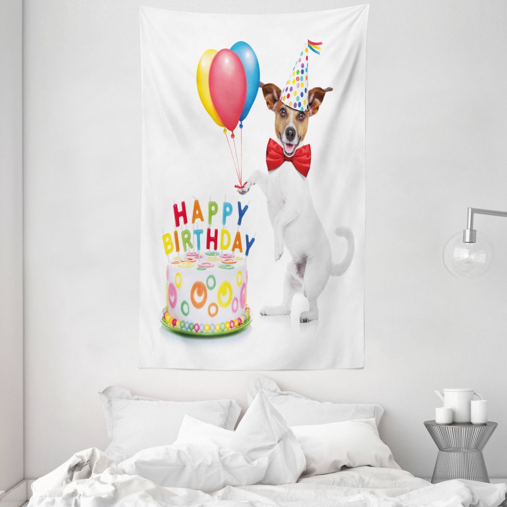 ABAKUHAUS Geburtstagsparty Wandteppich und Tagesdecke, Tanz-Party-Hundekuchen aus Weiches Mikrofaser Stoff Waschbar ohne Verblassen Digitaldruck, 1...
