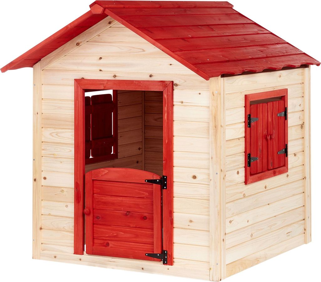 BELIANI Spielhaus Hellbraun u. Rot Tanneholz mit Fenstern Tür Fensterläden Modernes Design Kinderspielhaus für Draußen Garten Terrasse Outdoor