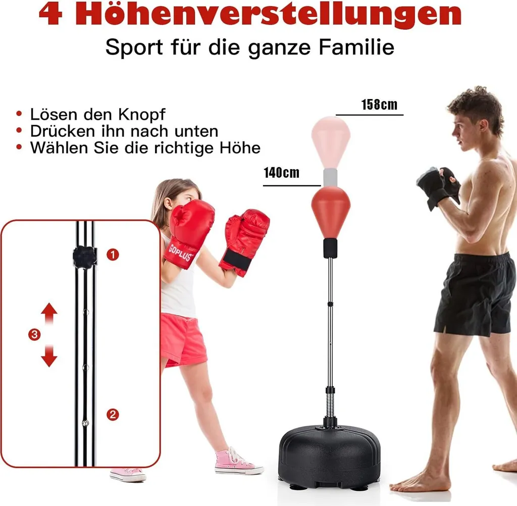 COSTWAY Punching Ball Réglable 140-158cm - Set de Boxe avec Gants