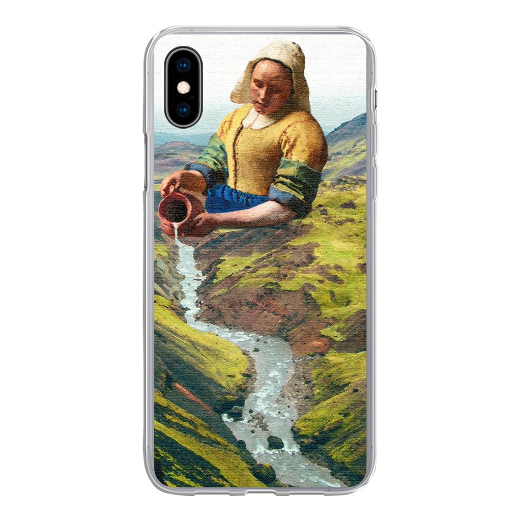 MuchoWow Handyhülle Schutzhülle Hülle für iPhone Xs Milchmädchen - Natur - Vermeer Silikon Softcase Handy Hülle - Handytasche