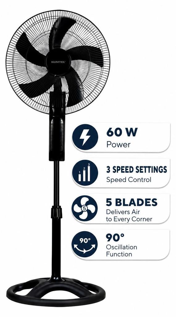 Opviq, Kumtel KTF-395, Standventilator, Schwarz,100% ABS, Produktbild 