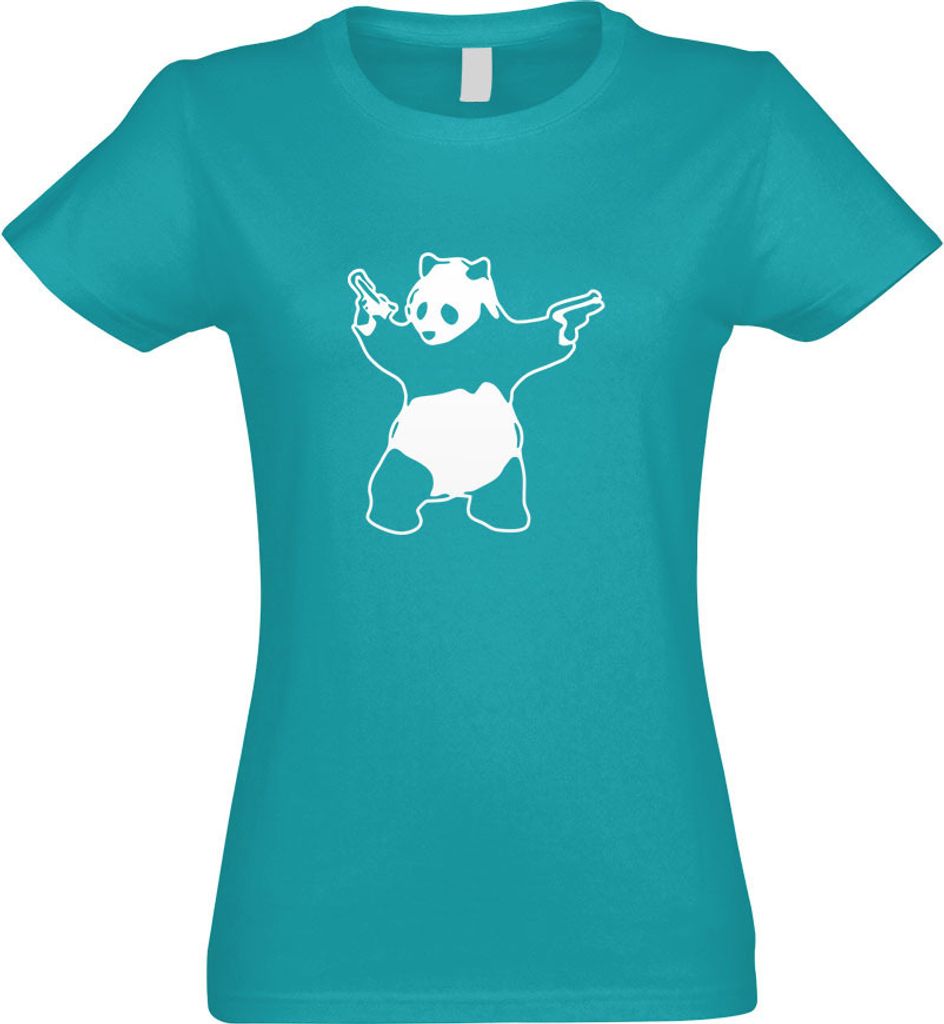 Kiwistar - T-Shirt tailliert - Damen - türkis - Panda with Guns - mit Motiv Bedruckt - Funshirt Design - Sport - Freizeit - Damen - L