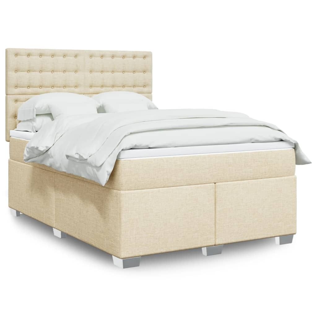 Langlebige Boxspringbett mit Matratze Creme 140x200 cm Stoff Gästebett mit Lattenrost Möbel8500047