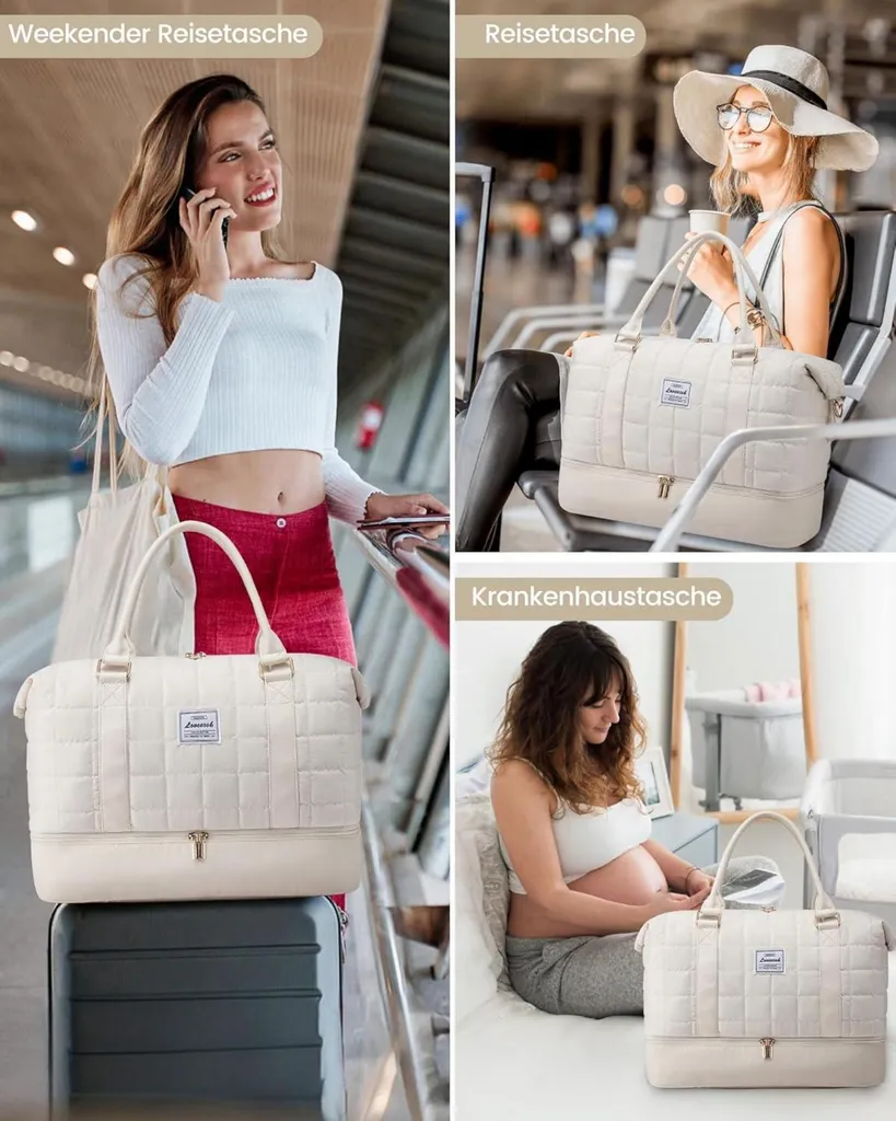 Sac de voyage Weekender femme beige avec compartiment à chaussures
