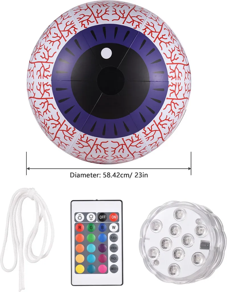 Œil Gonflable LED Halloween 23 Pouces RVB avec Télécommande Multi-Couleurs