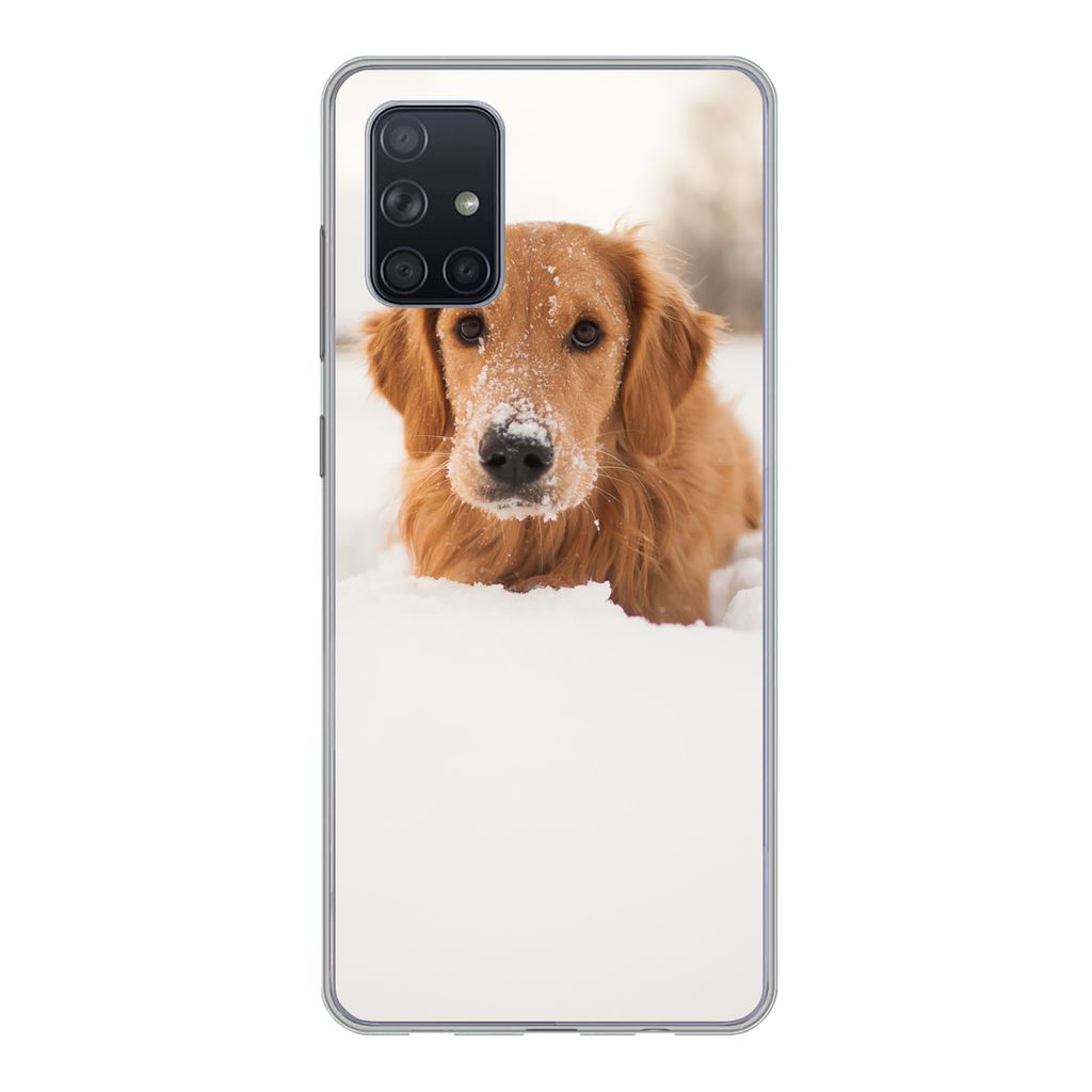 MuchoWow Handyhülle Schutzhülle Hülle für Samsung Galaxy A51 Hund - Schnee - Winter Silikon Softcase Handy Hülle - Schutzabdeckung