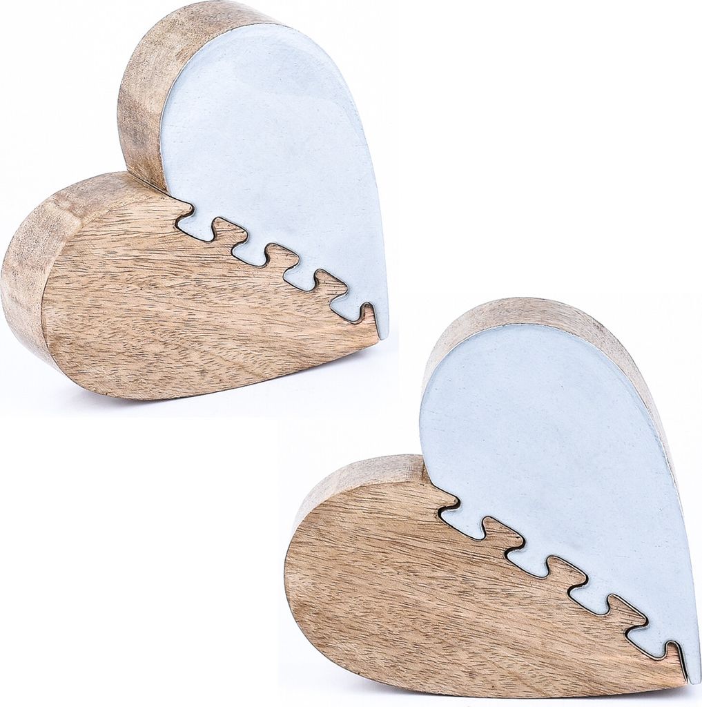 Marrakesch 2er Set Deko Aufsteller 16cm Groß | Dekoobjekt Amour 1 geteiltes Herz-Puzzle als Partnerset