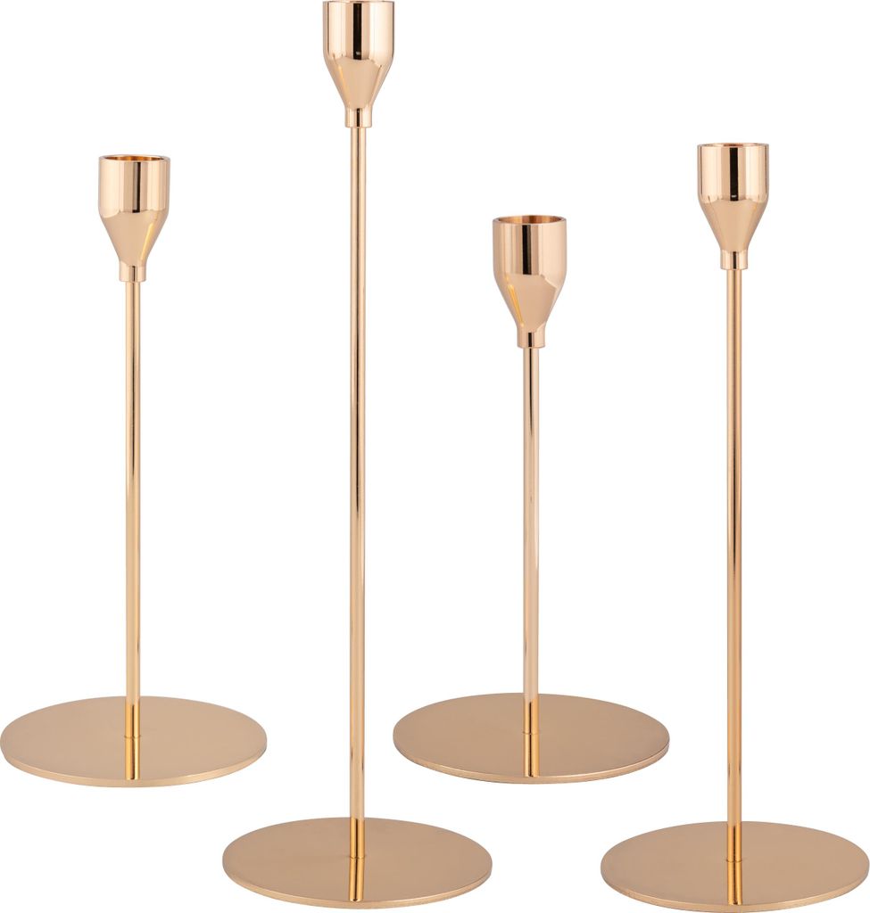 bremermann 4er-Set Kerzenhalter, Kerzenständer für Stabkerzen, Metall, roségold