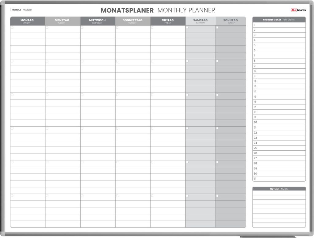 Magnetischer Monatsplaner 120x90cm für Monatsplanungen, Produktbild 