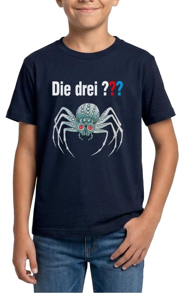 Spreadshirt Die Drei Fragezeichen und die silberne Spinne Teenager T-Shirt, 134/146 (9-11 Jahre), Navy