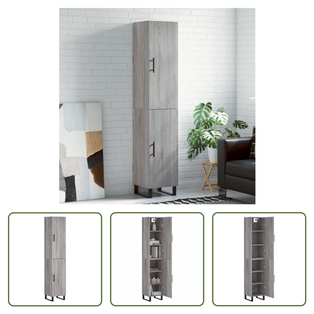 The Living Store Highboard Grau Sonoma 34,5x34x180 cm Holzwerkstoff