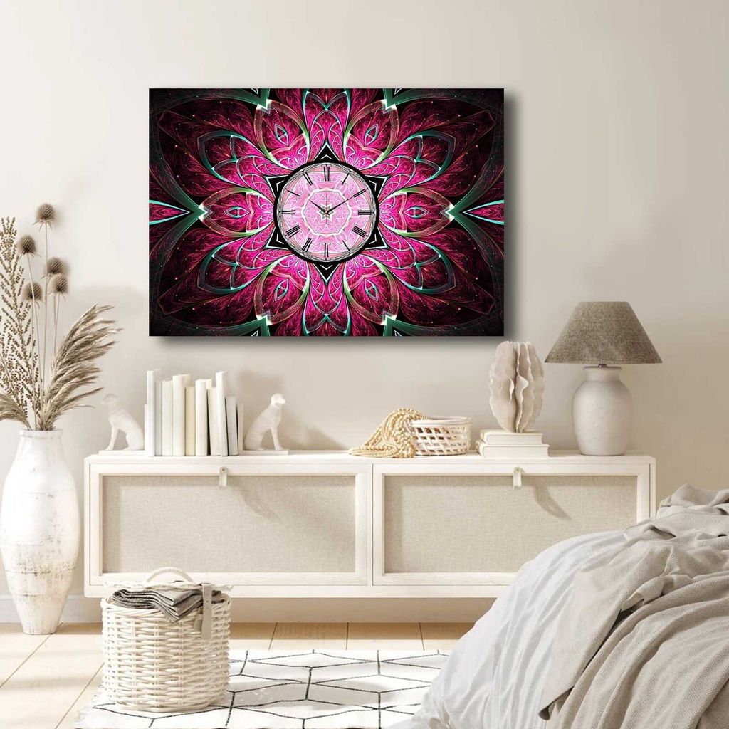 Opviq, 70100CS-014, Nachbildungative Leinwand-Wanduhr, Mehrfarbig, 100 % WILDLEDER-CANVAS, 70 x 100 cm