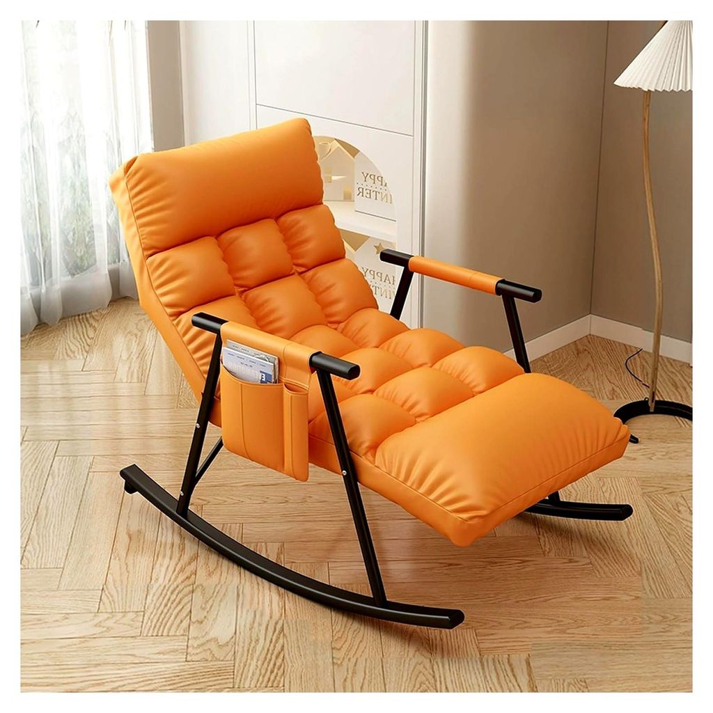 Schaukelstuhl- und Fußhocker-Set für Freizeit, moderner Schlafzimmer-Schaukelstuhl mit Kissen, bequeme Wohnzimmer-Liege, Garten-Loungesessel mit ...