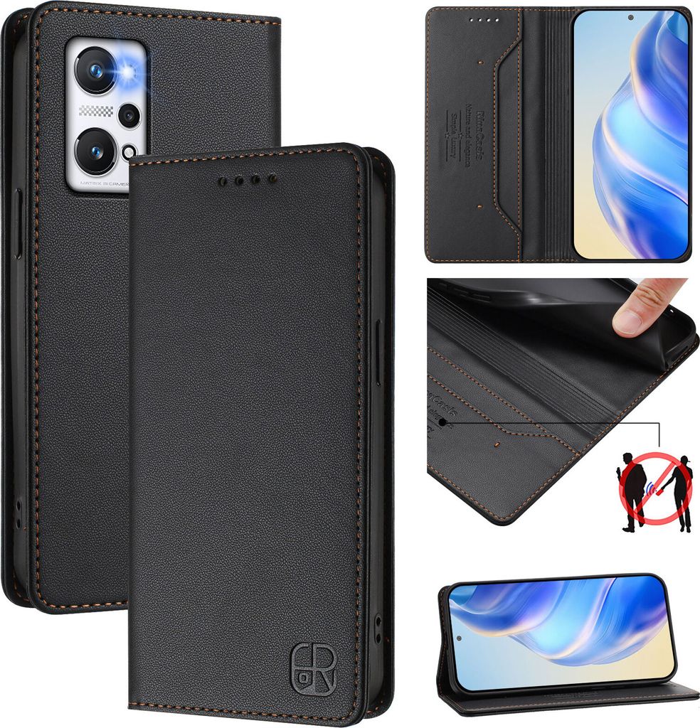 Lederhülle für Realme GT Neo 3T Hülle Flip Brieftasche Kartenfächern Ständer Schutzhülle Schwarz