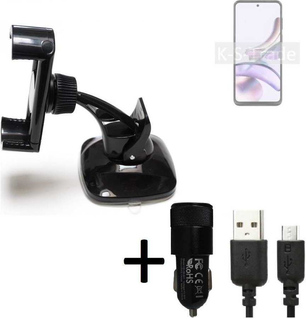 K-S-Trade Halterung kompatibel mit Motorola Moto G13 Windschutzscheibe / Armaturenbrett + LADEGERÄT mit Mico USB Kabel Autohalterung KFZ Halter
