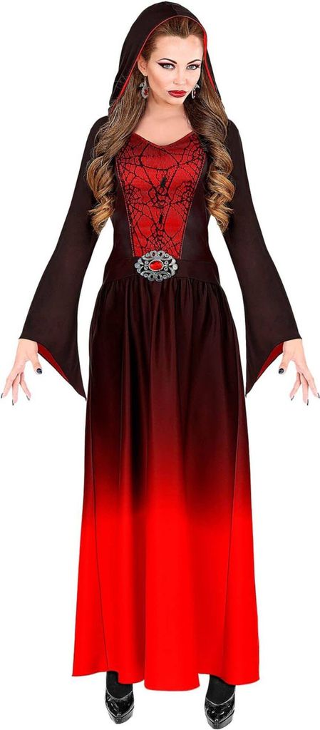 Gothic Lady Kleid mit Kapuze schwarz rot S