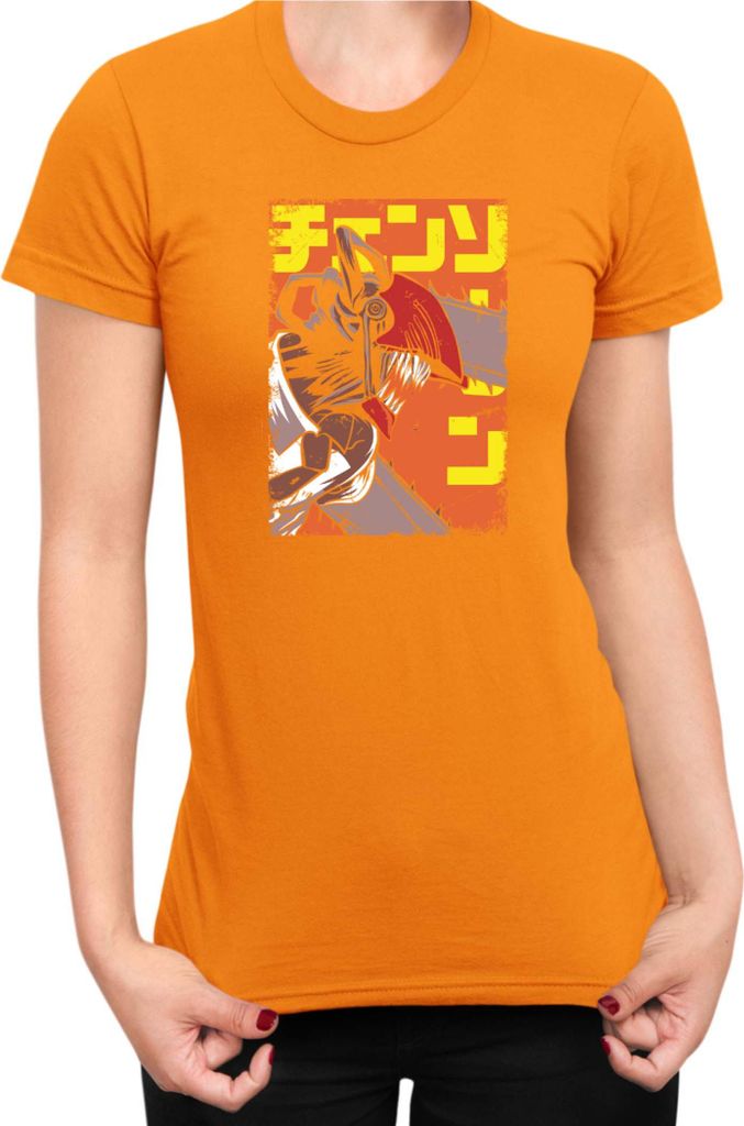 Damen T-Shirt Manga Japan Anime Comics Animation Chainsaw Anime manga Man 11, Lady M / Orange