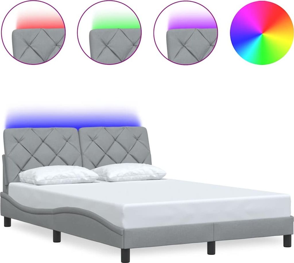 Bettgestell mit LED ohne Matratze Hellgrau 140x190 cm Stoff