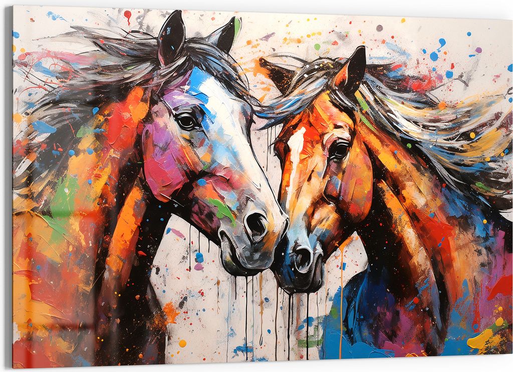 DEQORI Glasbild Echtglas 90x60 cm 'Wildes Pferdefeuer' Wandbild Bild modern Deko