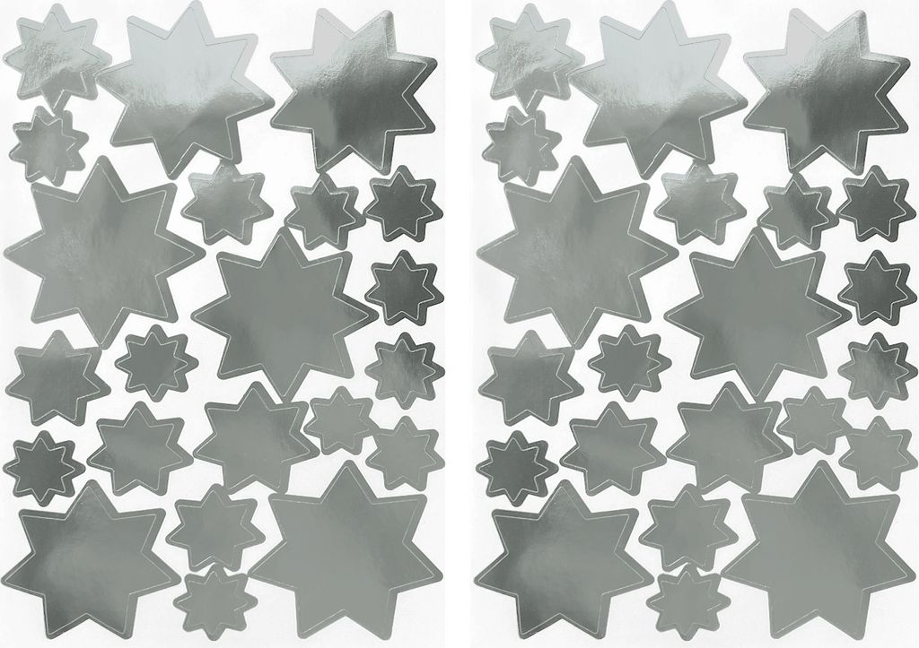 Oblique Unique 44 Sterne Sticker Stern Aufkleber für Weihnachten Weihnachtsdeko Geschenkdeko Basteln Glänzend - silber
