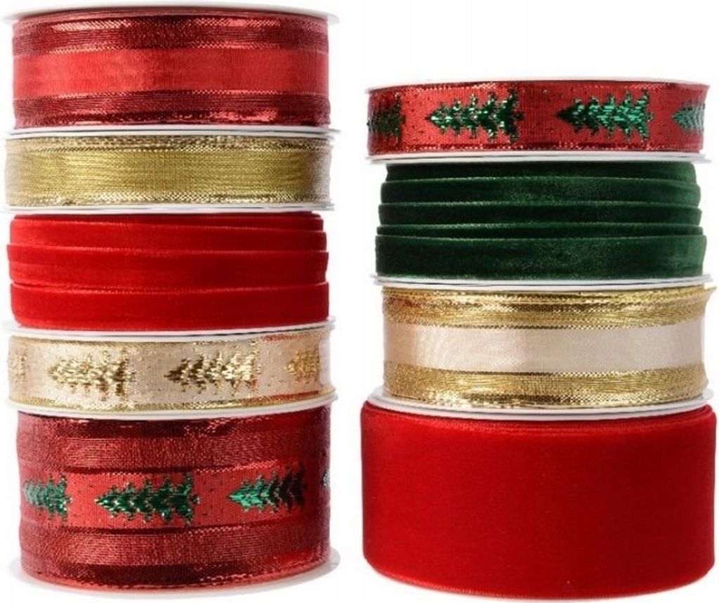 Kaemingk Dekoband Mix-Muster mehrfarbig, 2-5 cm breit, 2-4 m lang für Weihnachtsbaum