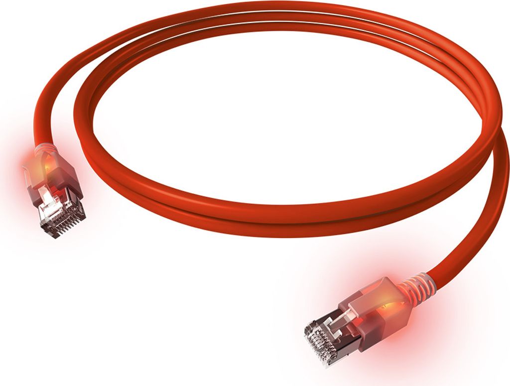 EasyLan DualBoot LED Patchkabel RJ45 S/FTP Cat.6A (Class EA), mit saCon Stecker, LSOH, rot, 1 m