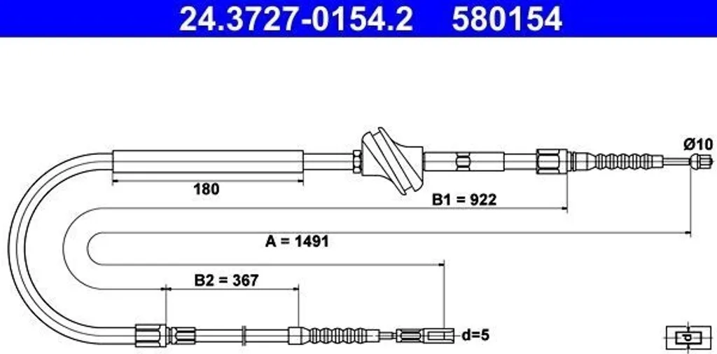 Câble de frein à main ATE 24.3727-0154.2 pour Audi A6 4A OE 4A0609721D