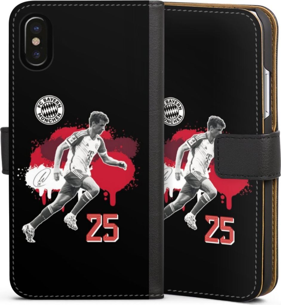 DeinDesign Klapphülle für Apple iPhone Xs Handytasche Lederhülle Tasche FC Bayern München Offizielles Lizenzprodukt Thomas Müller