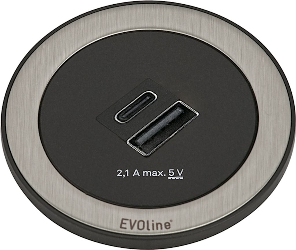 EVOline ONE Doppel USB-Port A und C in EDELSTAHL gebürstet / USB-Dose