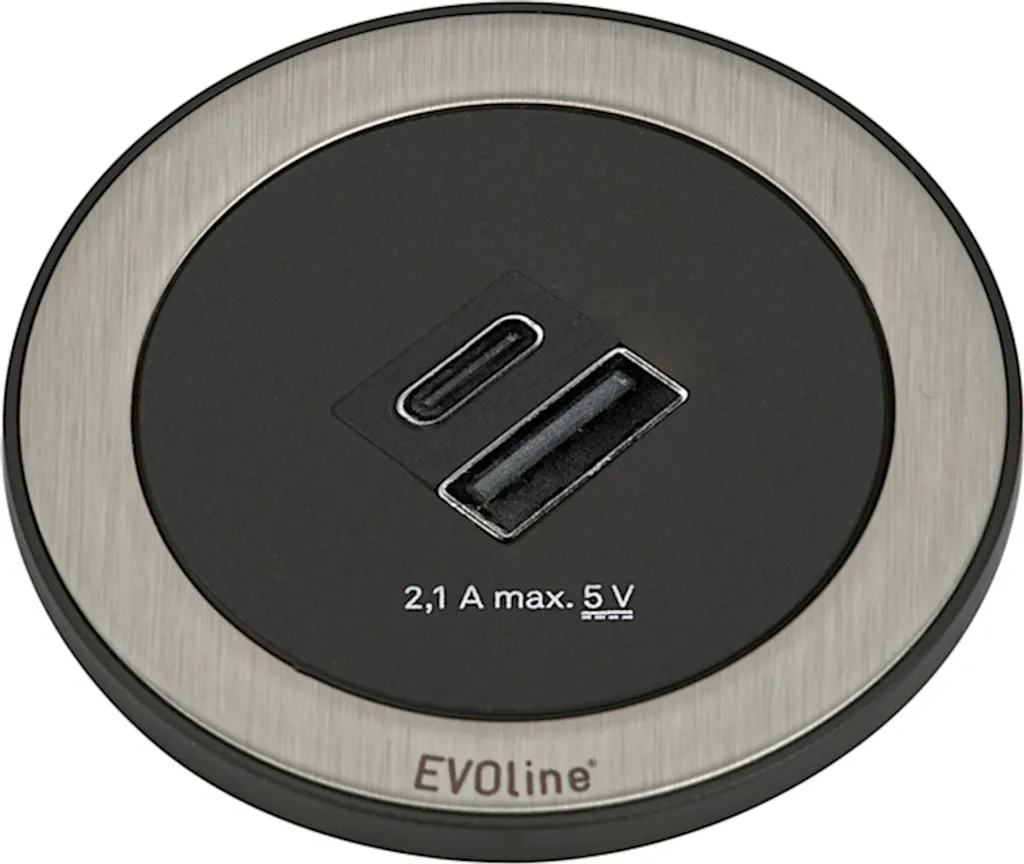 EVOline ONE USB-A/C Acciaio Inox: Soluzione Ricarica per Scrivanie