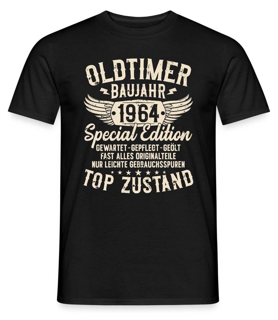 Spreadshirt Oldtimer Baujahr 1964 Jahrgang 60. Geburtstag Männer T-Shirt, L, Schwarz
