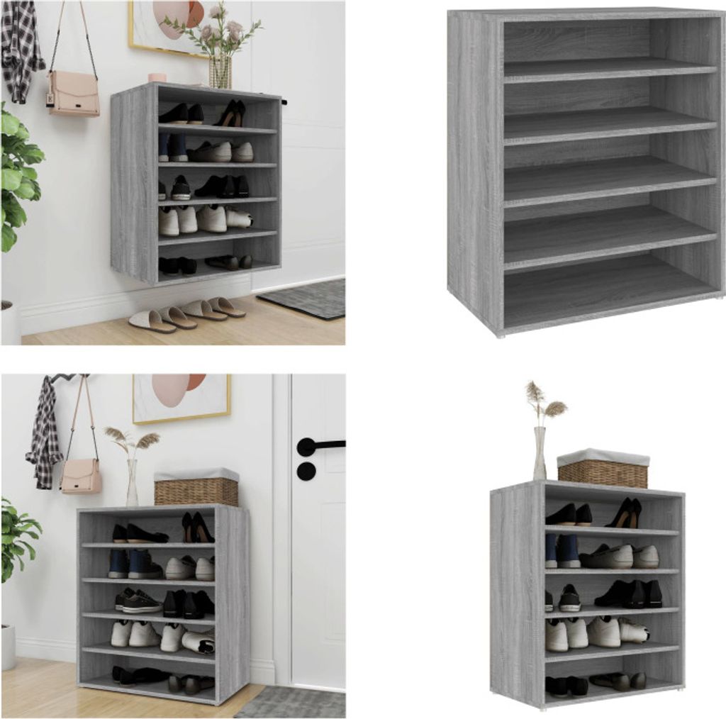 vidaXL Schuhschrank Grau Sonoma 60x35x70 cm Holzwerkstoff - Schuhregal - Schuhregale - Schuhaufbewahrung - Schuhschrank