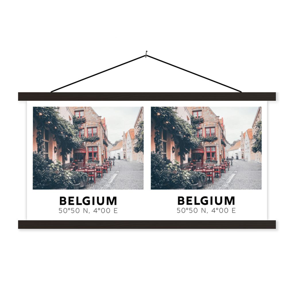 MuchoWow Textilposter Belgien - Terrasse - Straße 120x60 cm mit schwarzem Rahmen - Dekoration Schlafzimmer