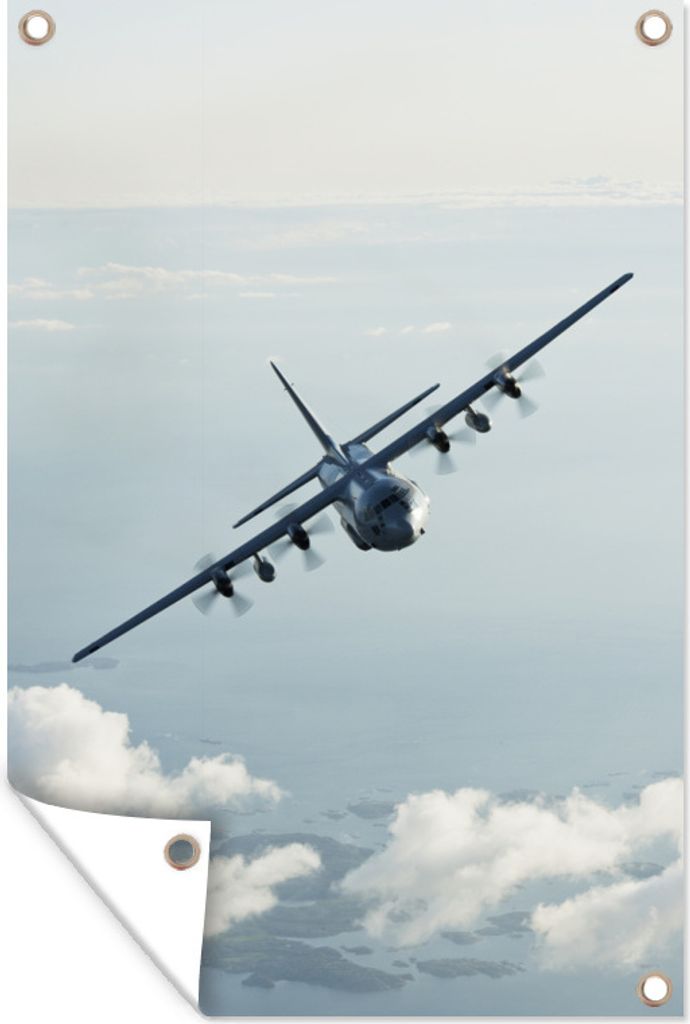 MuchoWow 80x120 cm Outdoor-Poster Gartendeko Sichtschutz Garten Poster für den Garten Hercules C-130 Transportflugzeug hoch oben am Himmel