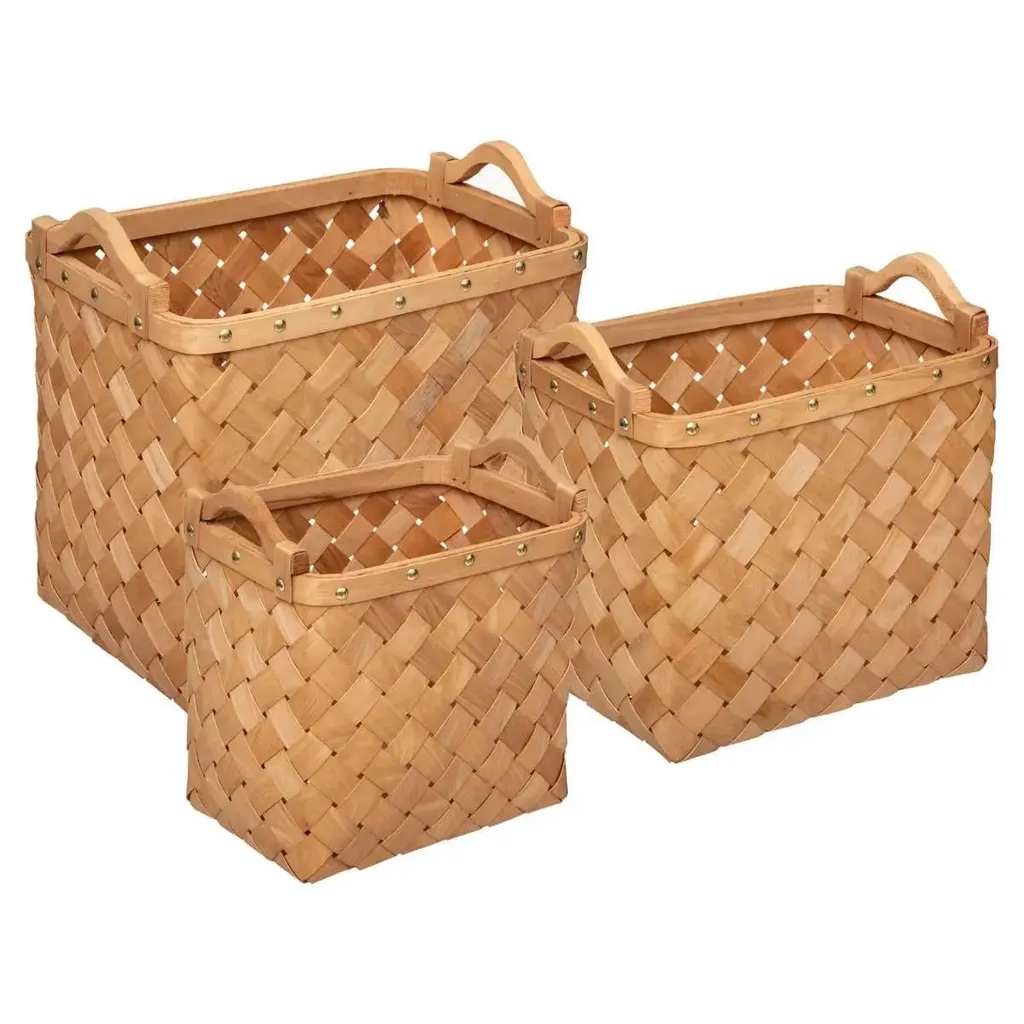 Paniers de rangement rectangulaires en bois tressé lot de 3 pièces