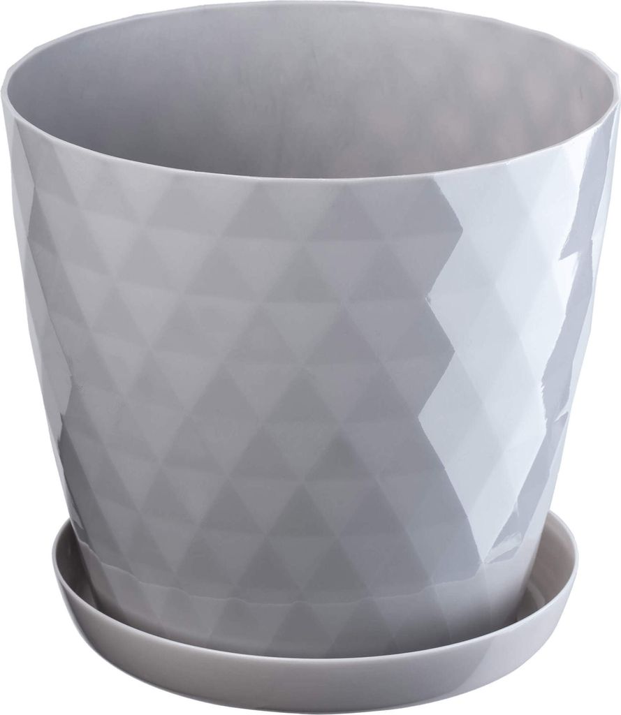 KADAX Blumentopf aus Kunstsoff "Amily", Topf mit Untersetzer. Pflanzkübel, 25 cm, Grau, 1 Stück