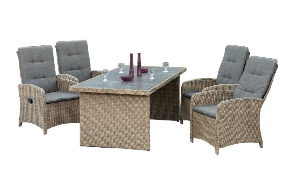 A dining set with chairs and a table, presented on a white background.