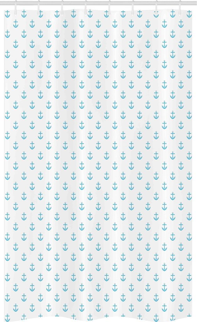 ABAKUHAUS Anker Schmaler Duschvorhang, Blau Vivid Muster, Badezimmer Deko Set aus Stoff mit Haken, 120 x 180 cm, Sky Blue Weiß