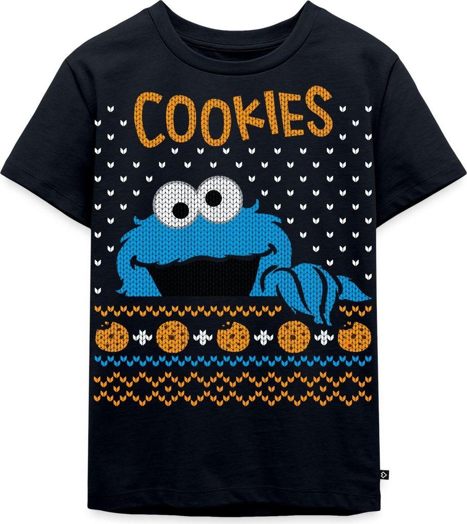 Spreadshirt Sesamstraße Krümelmonster Ugly Xmas Kinder Premium T-Shirt, 122/128 (6 Jahre), Navy